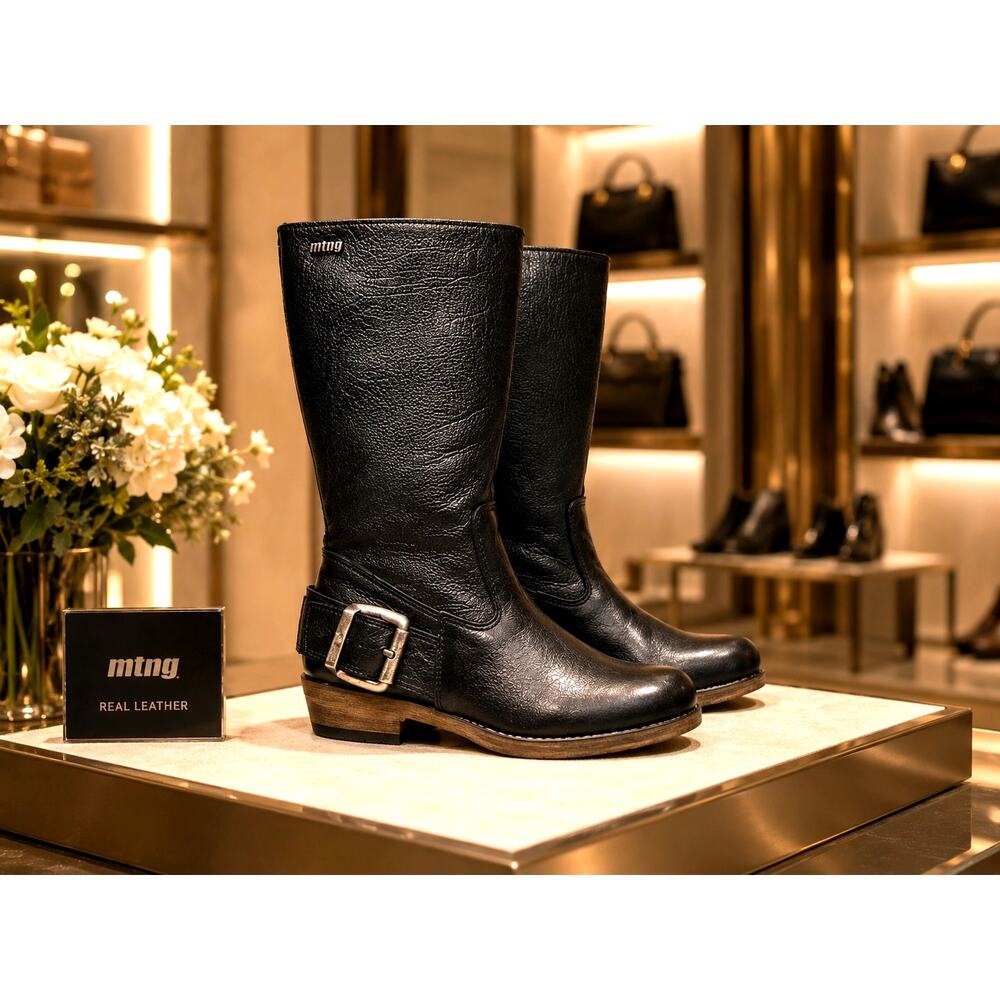 MTNG Originals Leather Zip Up Biker Moto Boots Black 37